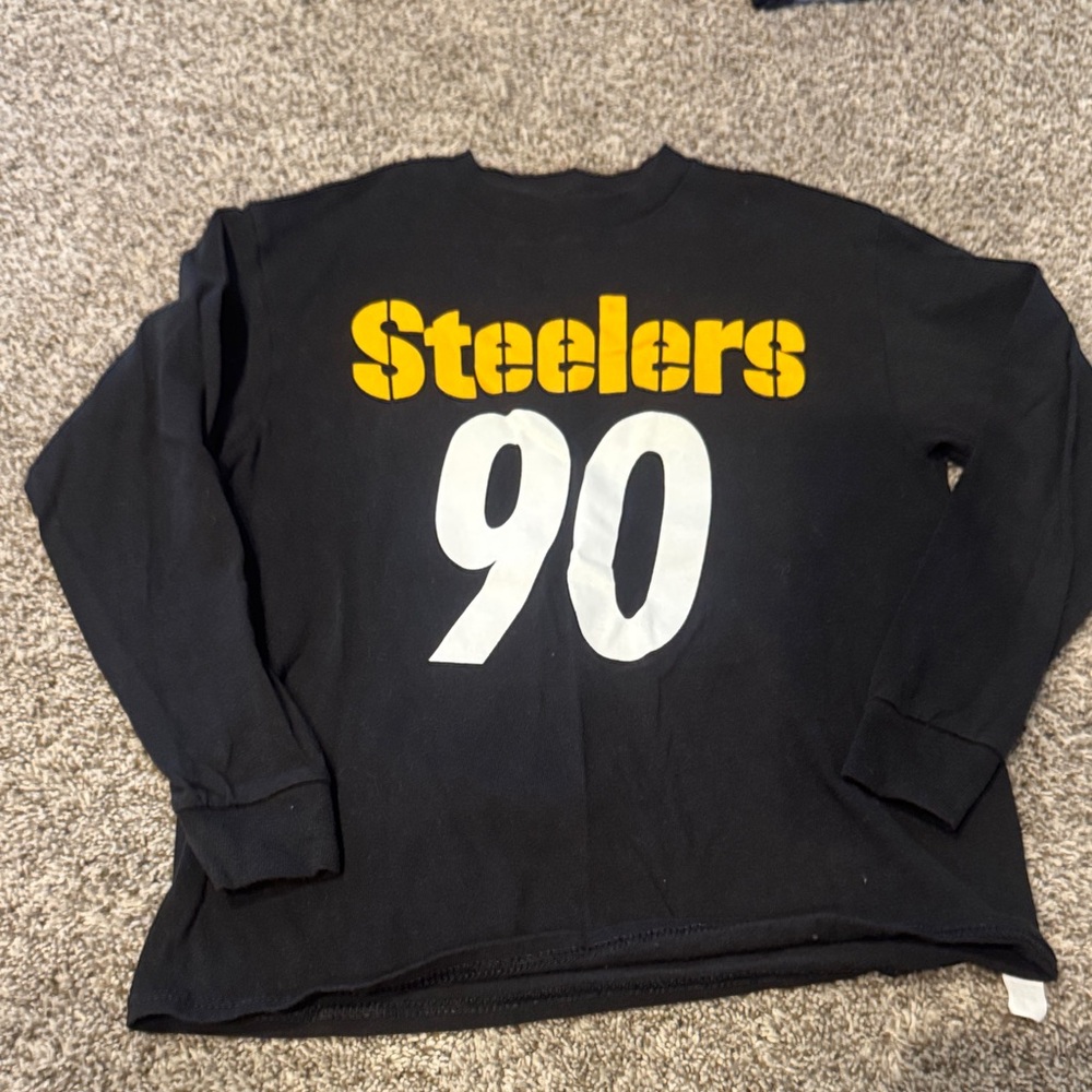 Youth Steelers TJ Watt Black Long-Sleeve T-Shirt #90